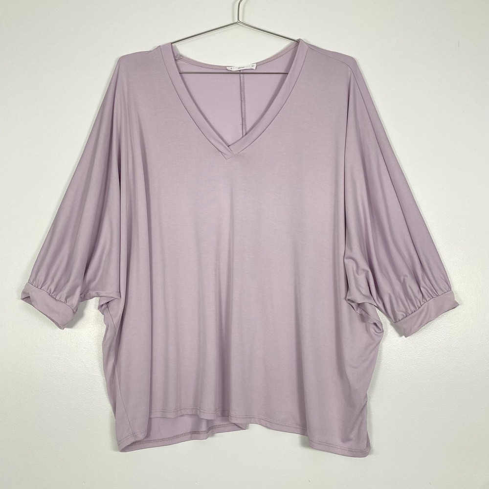 Wasabi + Mint Shirt Womens Large Purple Dolman 3/4 Sleeve V Neck Tunic Top Soft